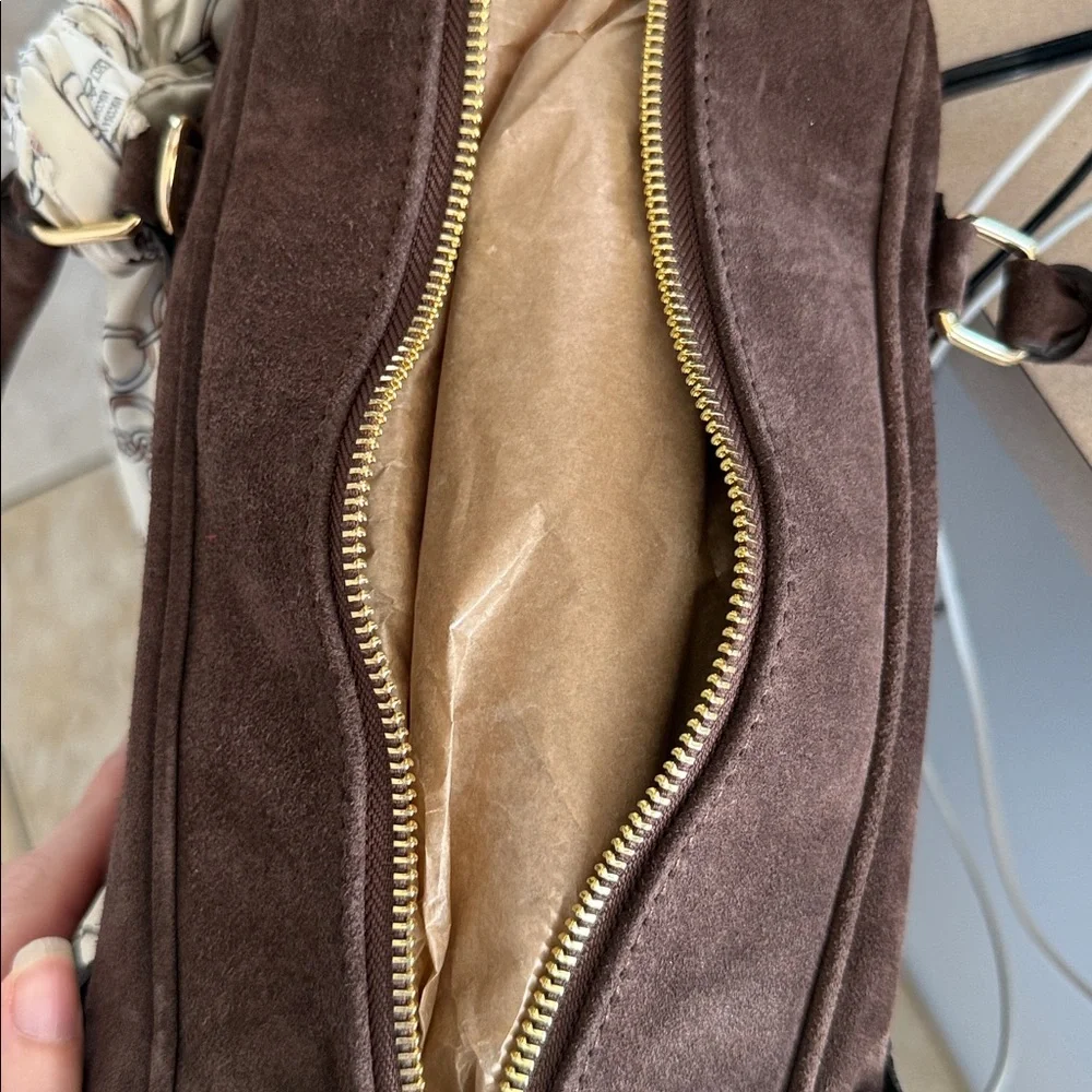 Isadora Brown Suede Handbag with Scarf Accent